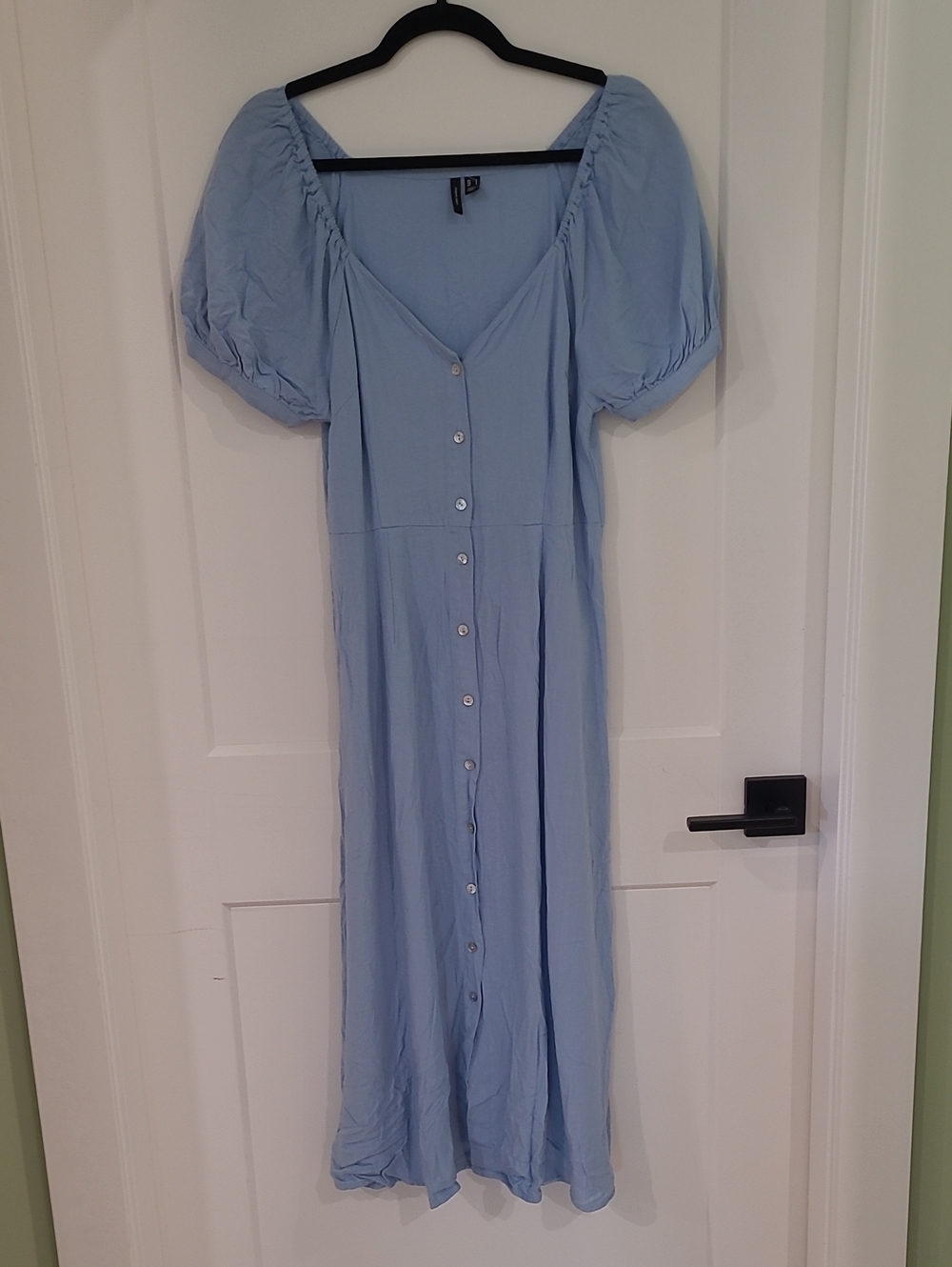 VERO MODA Sky Blue Puff Sleeve Button-Down Midi Dress